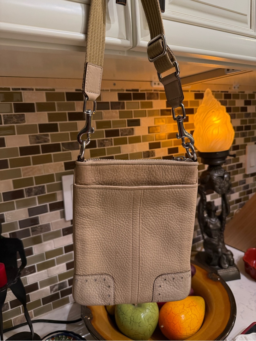 Coach Taupe Pebble Leather Messenger Bag